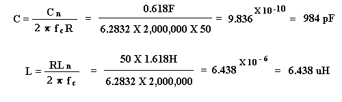 final component calculations - high pass RF filter